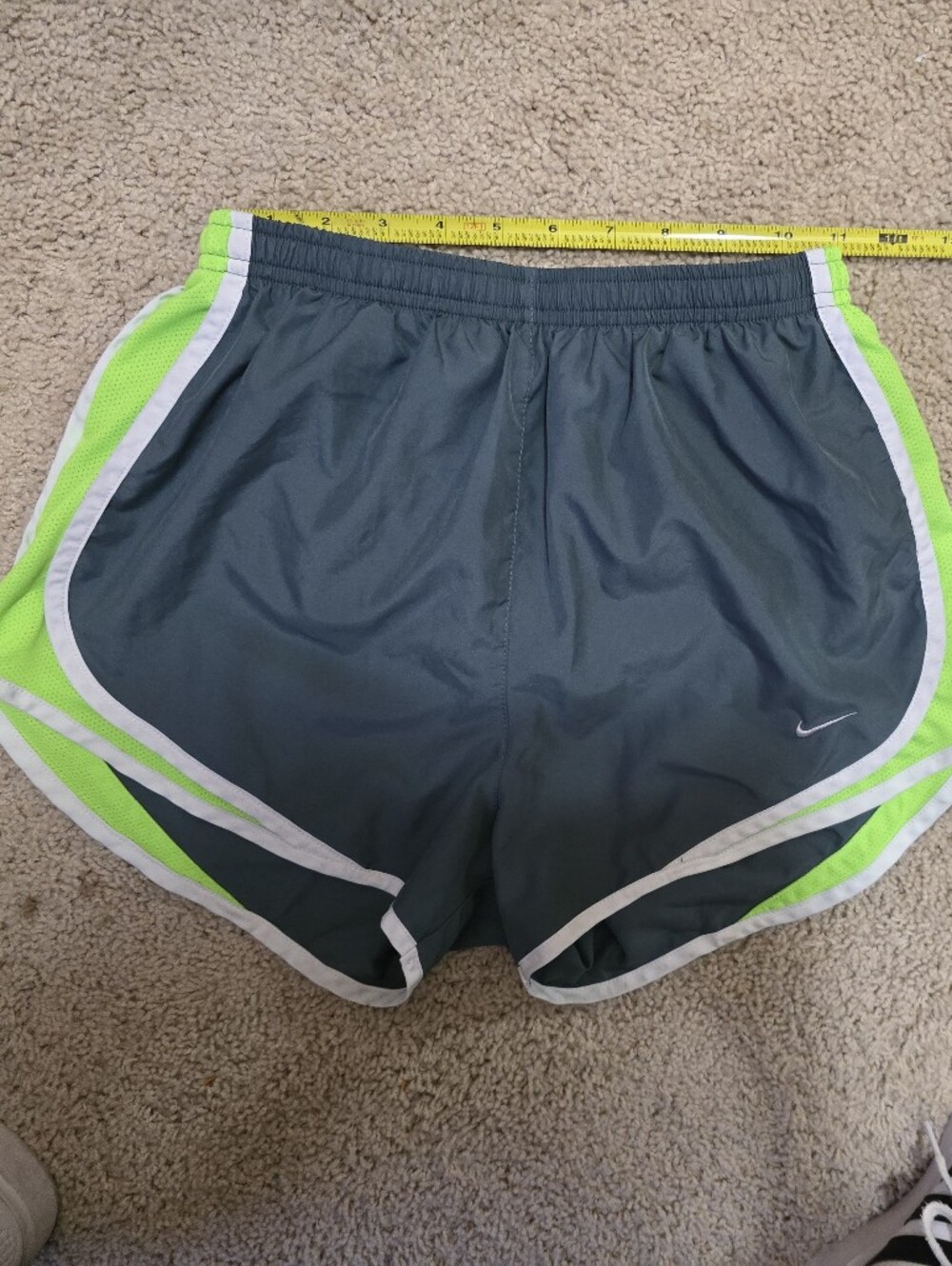Nike Women's Gray and Neon Green Athletic Running Shorts